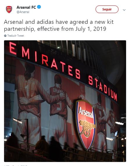 Adidas vestirá al Arsenal