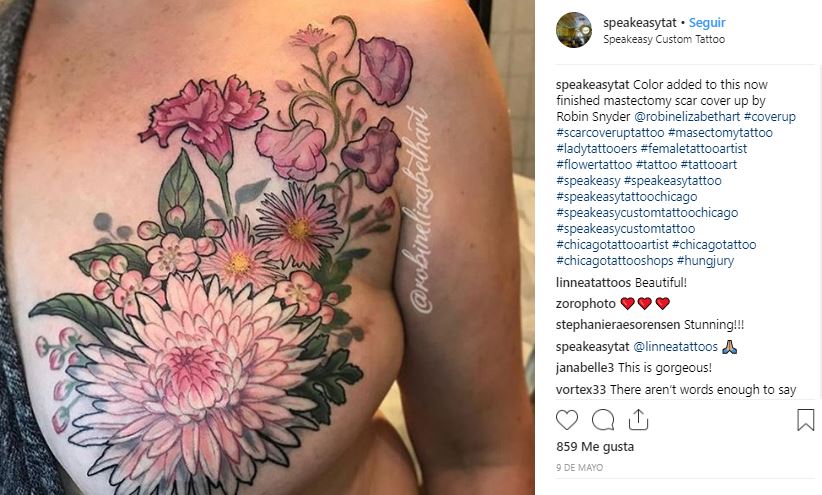 Pequeños tatuajes para cubrir mastectomías que inspiran en gran medida