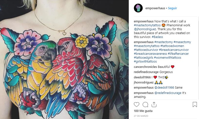 Pequeños tatuajes para cubrir mastectomías que inspiran en gran medida