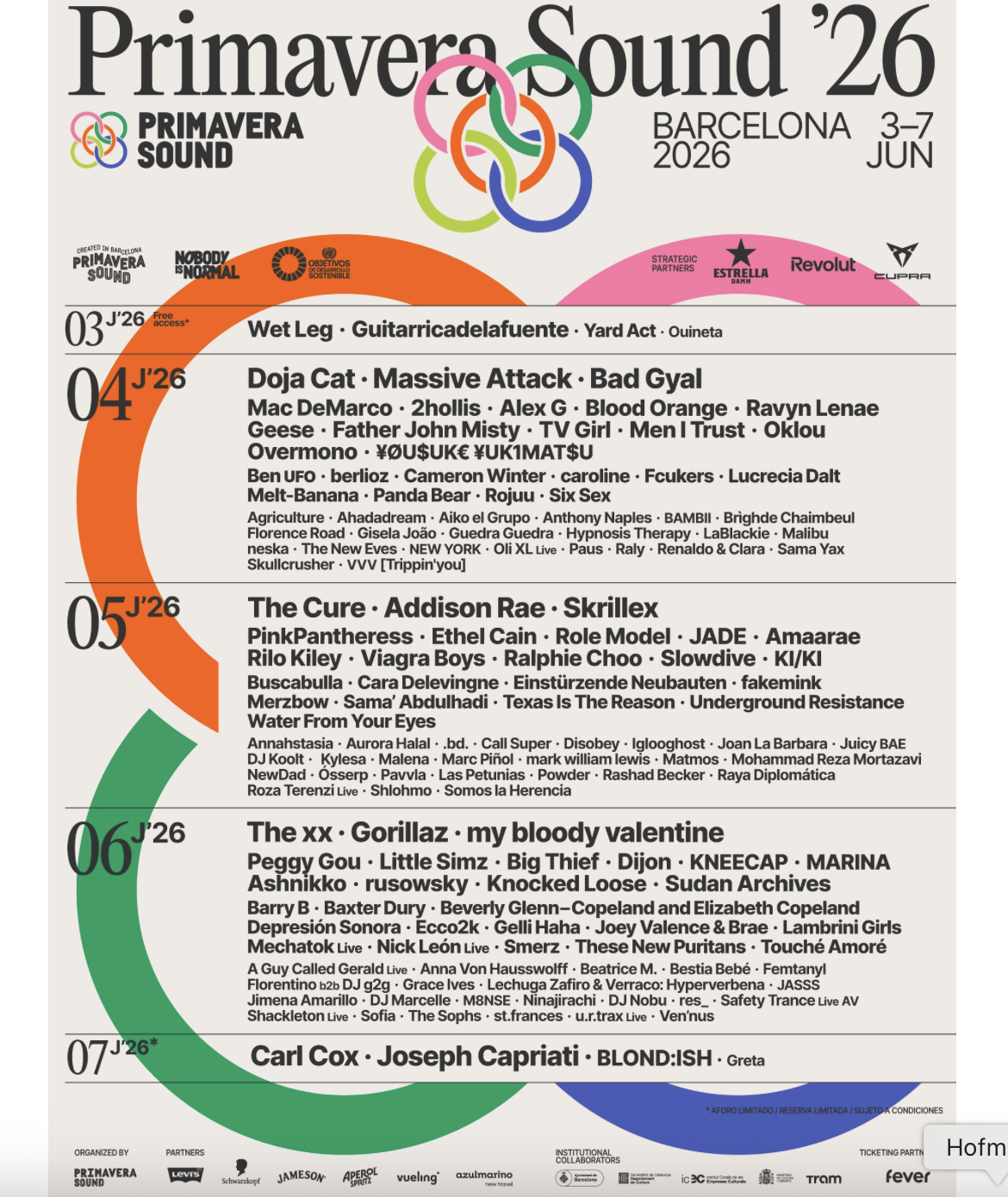 cartel por días del primavera sound barcelona 2026
